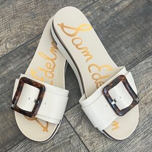 Sam Edelman Cream Slide Sandals with Buckle